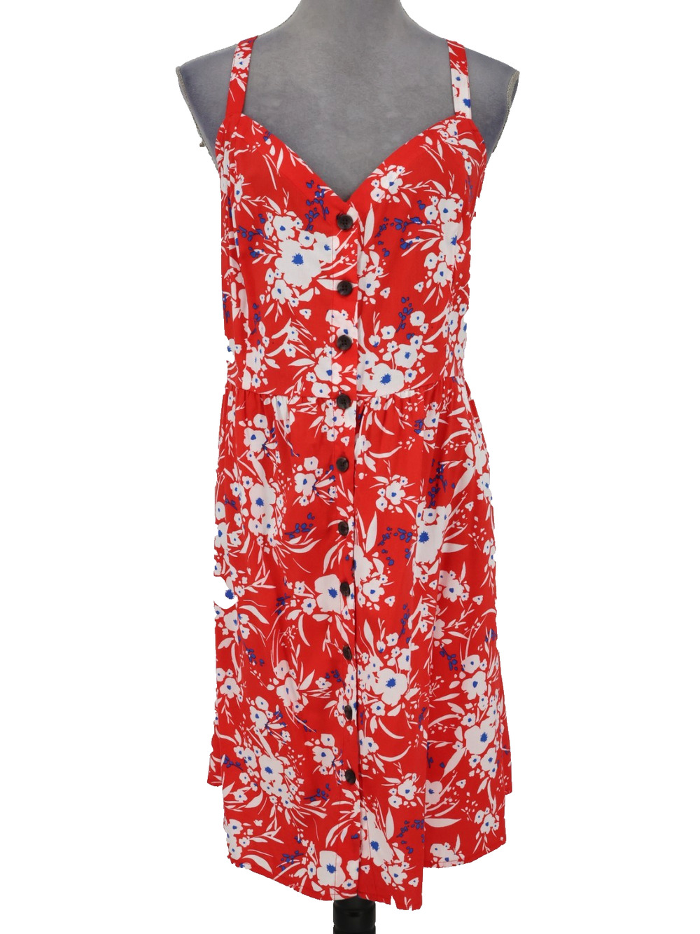 Banana Republic Dress Womens XL Red White Floral Cotton Blend Sundress Beach